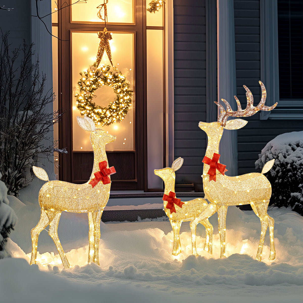 Outsunny Lighted Reindeer Christmas Decorations Outdoor in Gold Tone