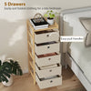 HOMCOM Chest of Drawers, 5 Fabric Drawers Narrow Dresser with Bamboo Frame, Cream White