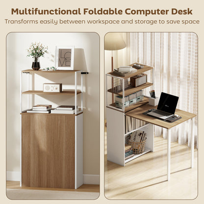 HOMCOM Folding Shelf and Work Table - Natural