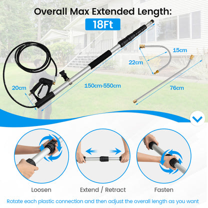 The telescoping wand showing length adjustments and how to tighten the locking mechanism