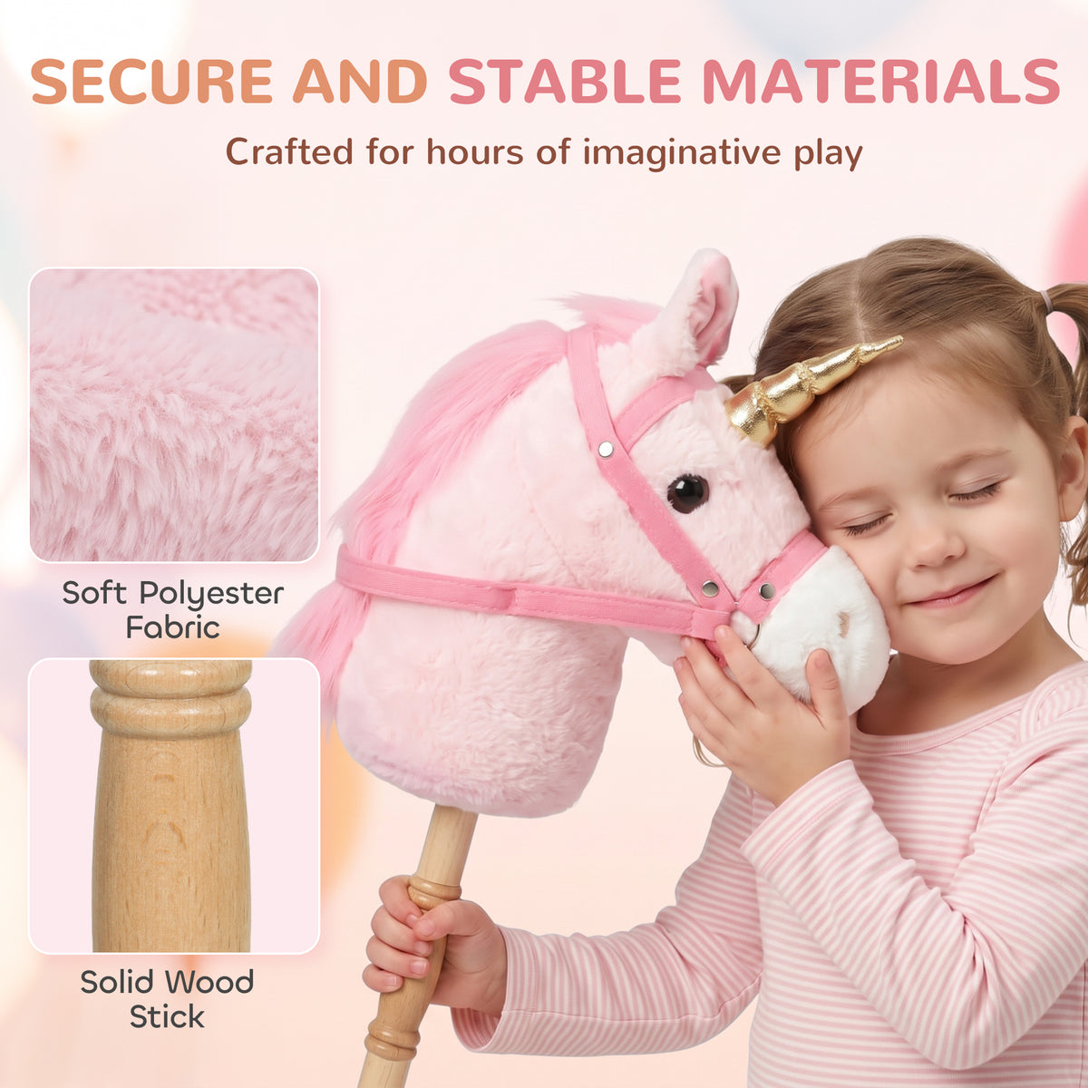 AIYAPLAY Hobby Horse with Wood Wheels in Pink