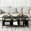 Industrial 3-Tier Coffee Table ith Open Shelf and 6 Compartments-Black