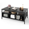 Industrial 3-Tier Coffee Table ith Open Shelf and 6 Compartments-Black
