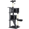 PawHut 180cm Large Cat Tree Tower with Sisal Scratching Posts, Condos, Plush Perches, Hammock, Ladder, Dark Grey