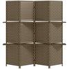 HOMCOM 4-Panel Room Dividers with Shelves, Wave Fibre Freestanding Folding Privacy Screen Panels, Partition Wall Divider for Indoor Bedroom Office, 180√Ç cm, Brown
