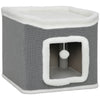 PawHut Cat House for Indoor Kittens, 2-Level Cat Cave Bed with Fluffy Balls, Top Bed, Kitten Barrel for Multi Kitties, Grey