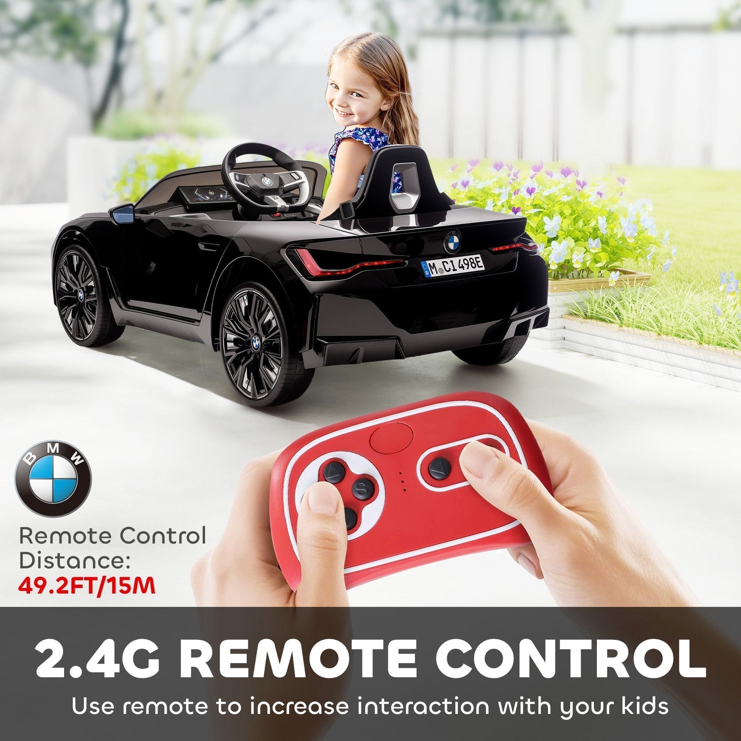 HOMCOM BMW i4 Licensed 12V Kids Electric Ride-On Car, with Remote Control, Portable Battery, Music, Horn, Headlights - Black