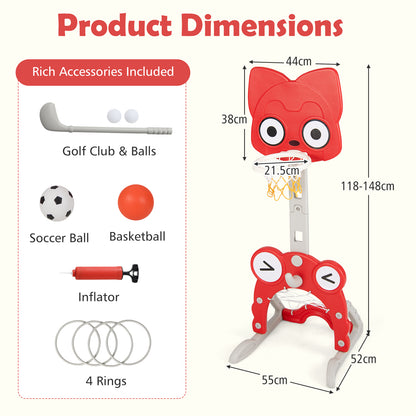 Parts included with the toy sports hoop and goal