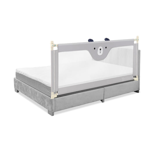 Toddler Bedrail with 24-Level Height Adjustment in grey with a cute bear face design