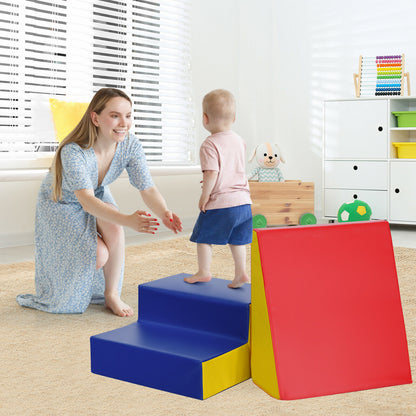 The soft play set being used by a mother and her child in a bright living room setting