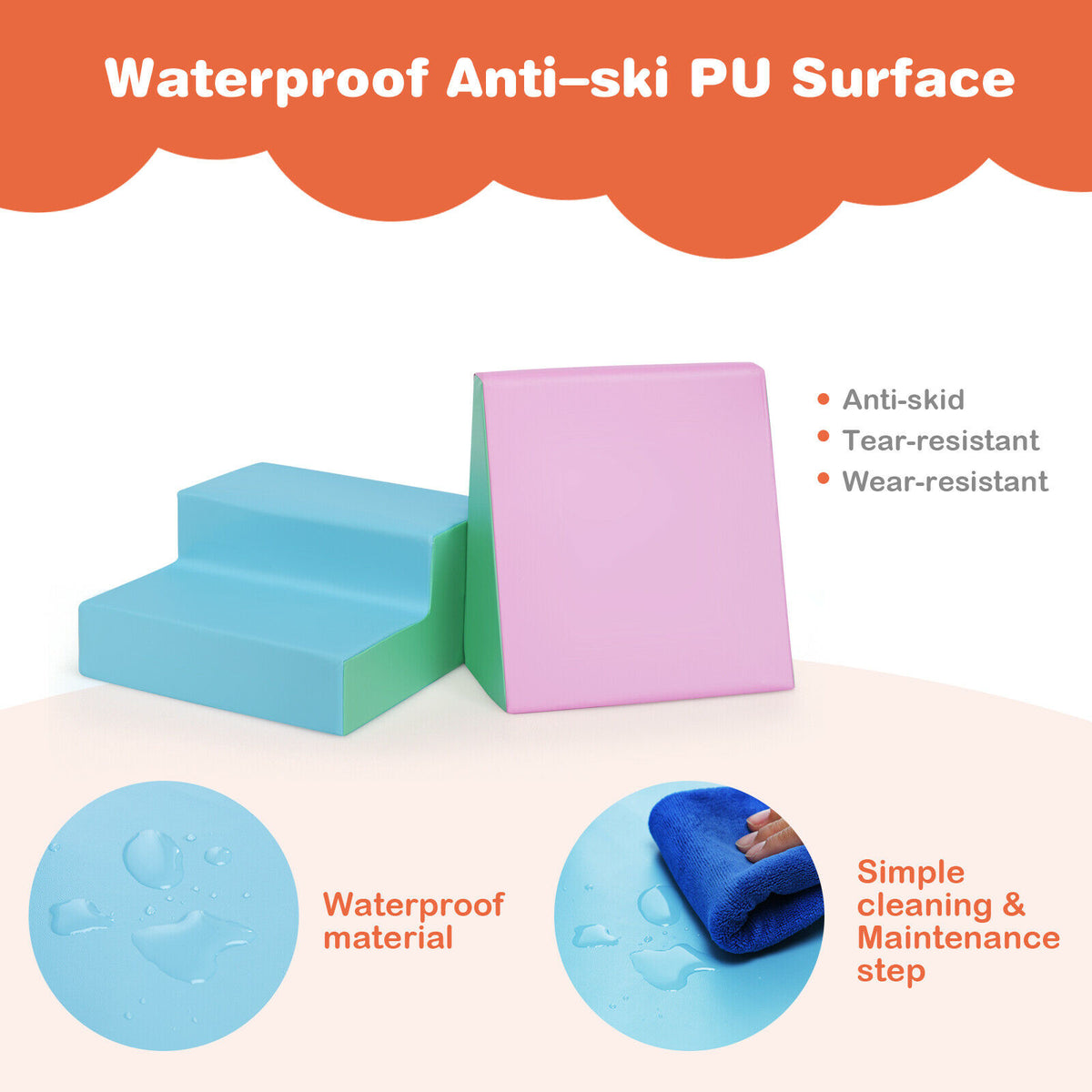 Close up of the waterproof anti-slip PU surface of the soft play set