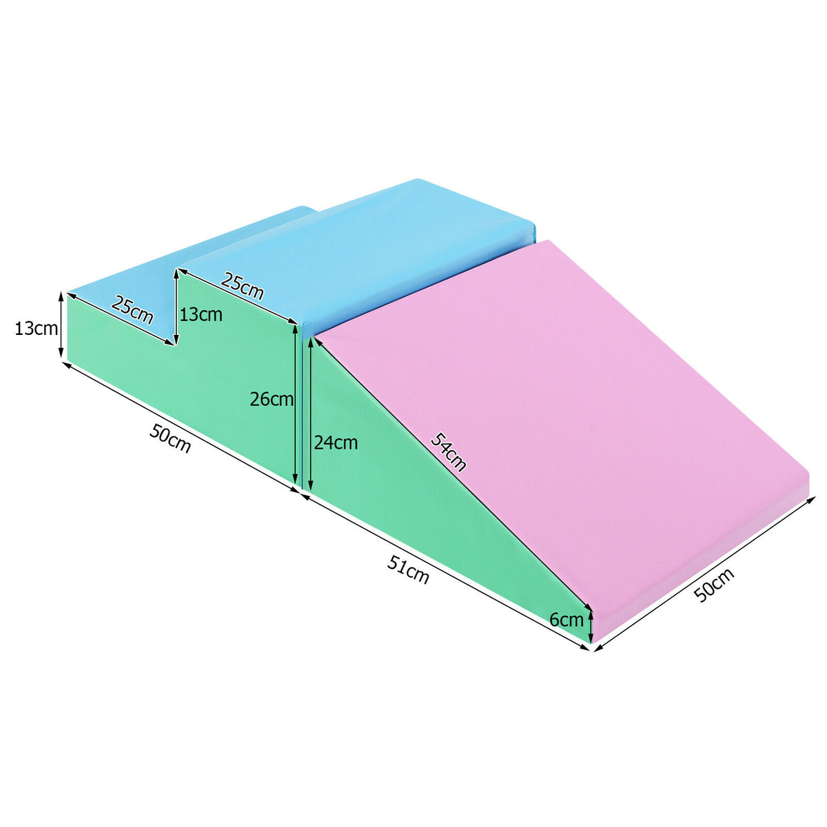 Soft play set with dimensions shown in centimetres