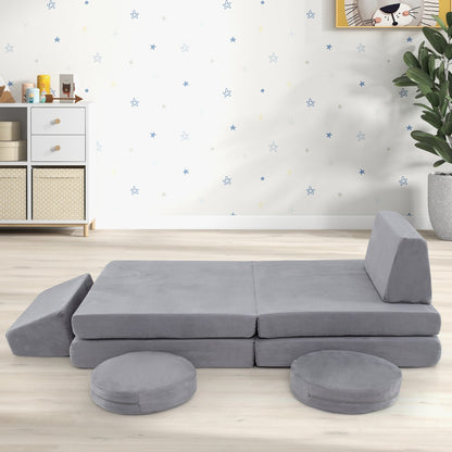The kids seating set arranged as a flat play surface with a single backrest cushion
