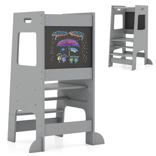 Toddler Kitchen Step Stool with a chalkboard surface showing a colourful drawing