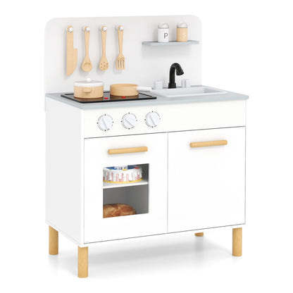 Toddler Pretend Play Kitchen with light up stove and cooking sounds in white