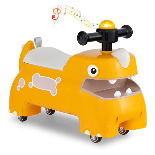 Toddler Ride on Toy with under seat storage, music and lights in yellow