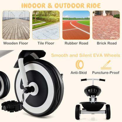 Close up of the EVA wheels on the kids trike, showing smooth and silent features