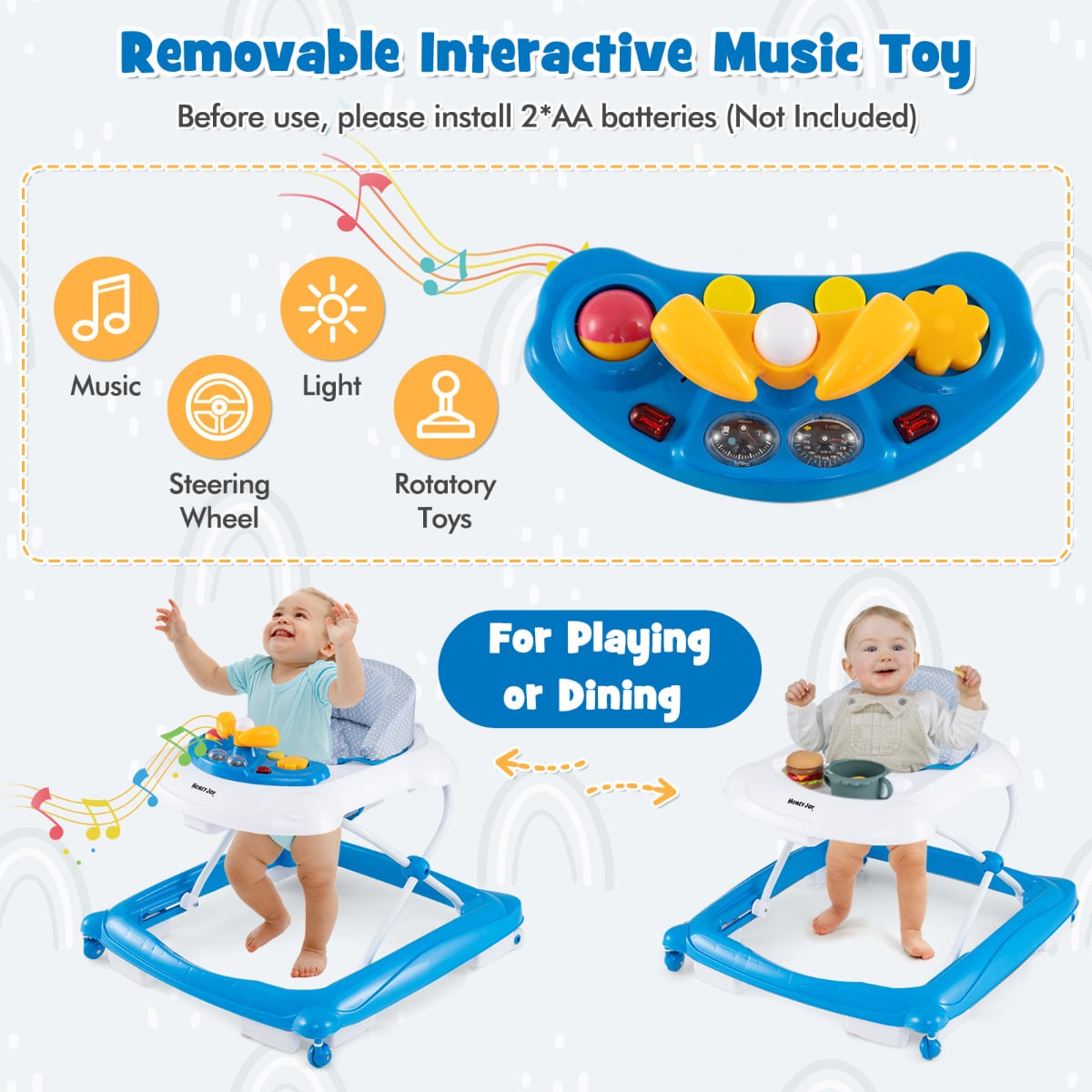 Toddler Activity Center Push Walker with 3 Adjustable Heights-Blue