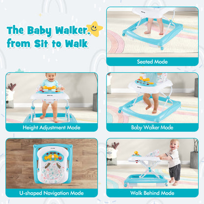Toddler Activity Center Push Walker with 3 Adjustable Heights-Green