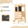 Toddler Kitchen Step Stool with Activity Chalkboard and Adjustable Height-Natural