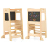 Toddler Kitchen Step Stool with Activity Chalkboard and Adjustable Height-Natural