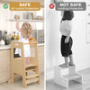 Toddler Kitchen Step Stool with Activity Chalkboard and Adjustable Height-Natural