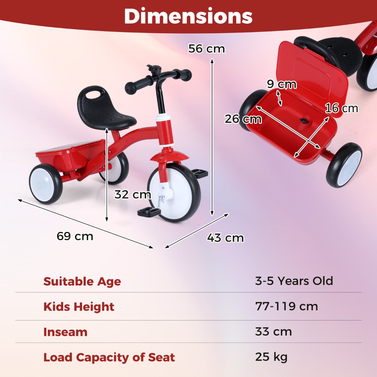 Toddler Tricycle Bike with Glowing Wheels and 4-Level Adjustable Seat