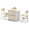 Toddler Wooden Activity Table & 2 Chairs Set with 2 Fabric Storage Bins-Beige
