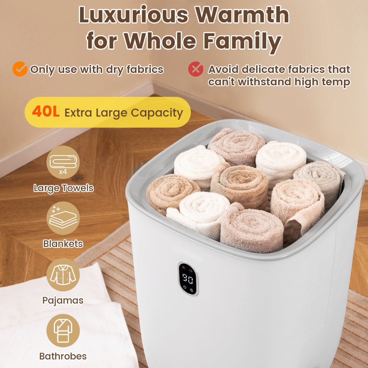 Towel Warmer for Bathroom 40L Large Blanket Warmer-White