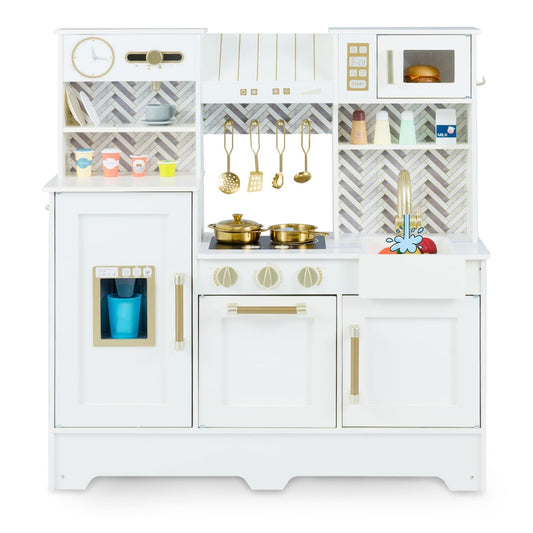 Toy Kitchen Playset with coffee station and range hood in white