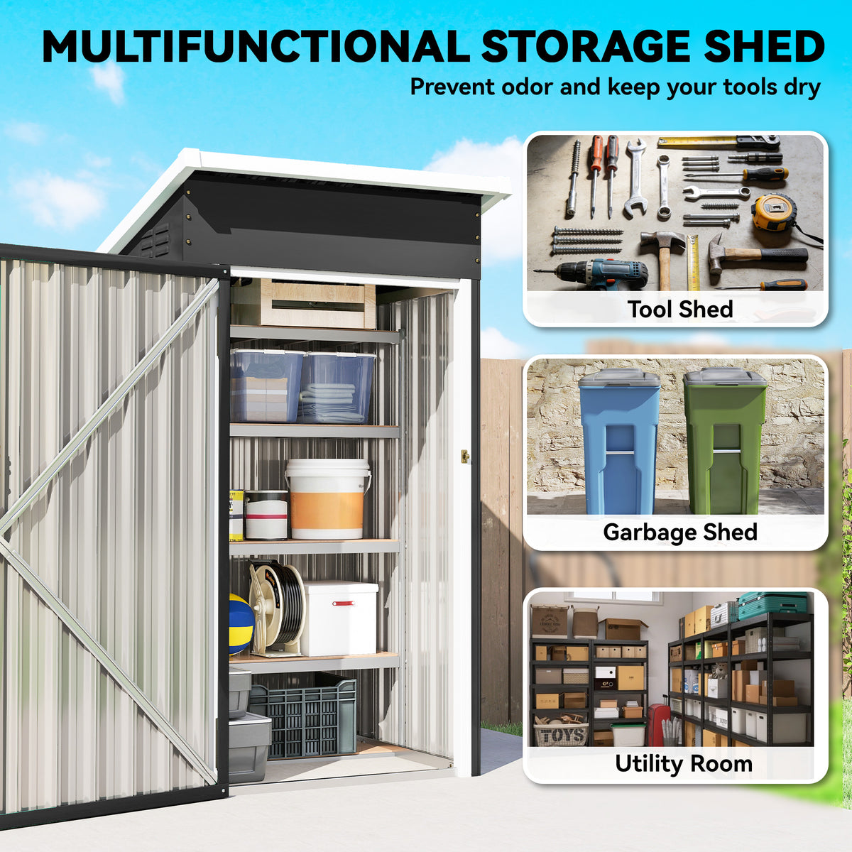 Outsunny Outdoor Storage Shed with Sloping Roof in Dark Grey