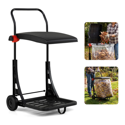 Trash Bag Holder with wheels, a black stand with a lid and a tray for yard waste