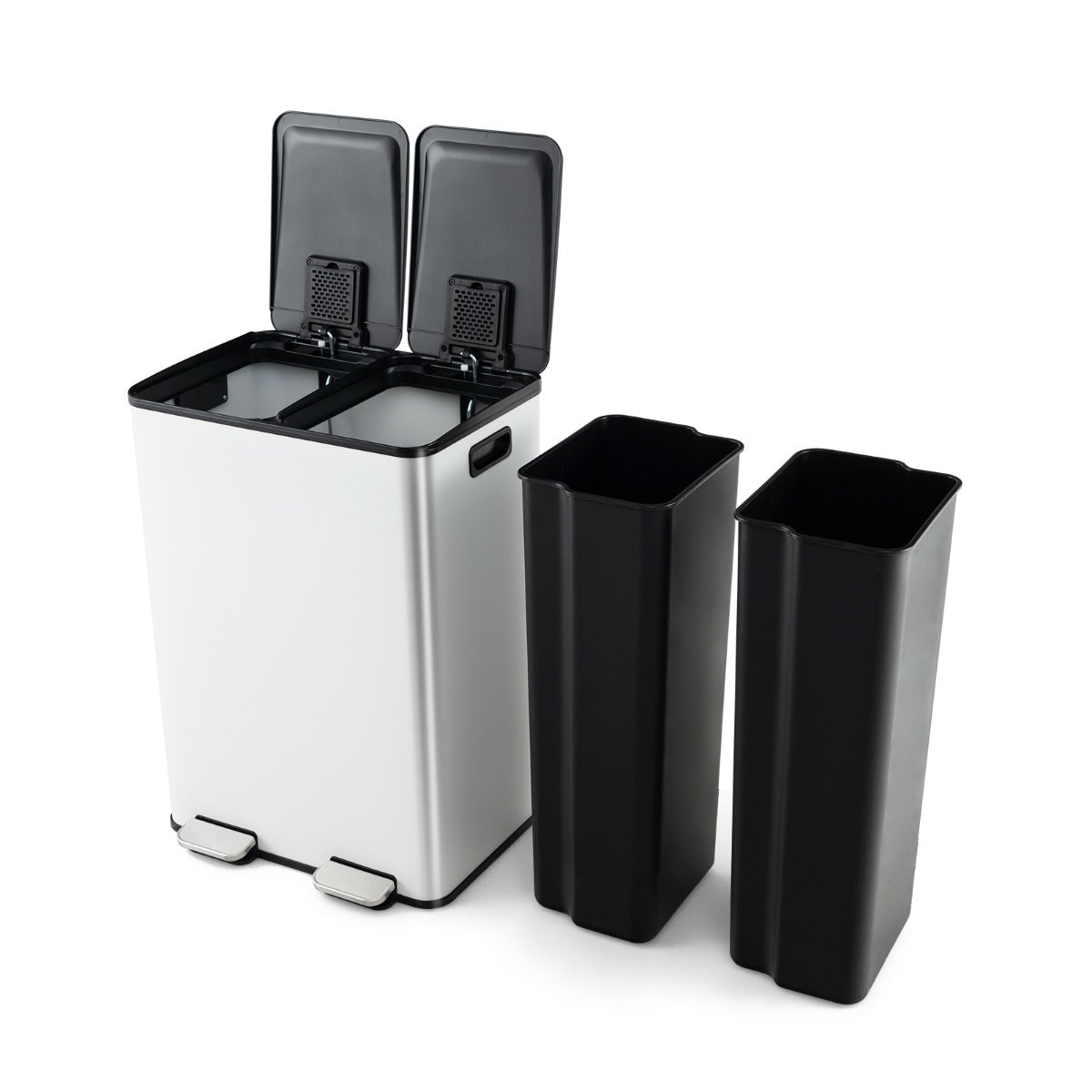 Trash Can with 2 Deodorizer Compartments and Soft Close Lids-White