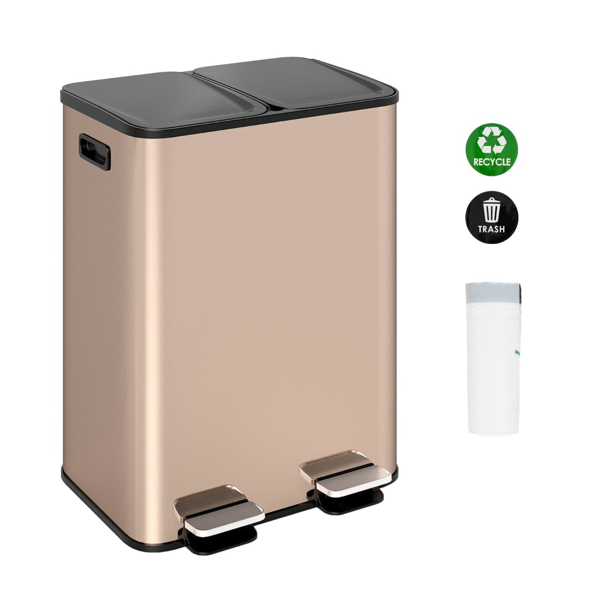 Trash Can with Deodorizer Compartments and Soft Close Lids-Golden