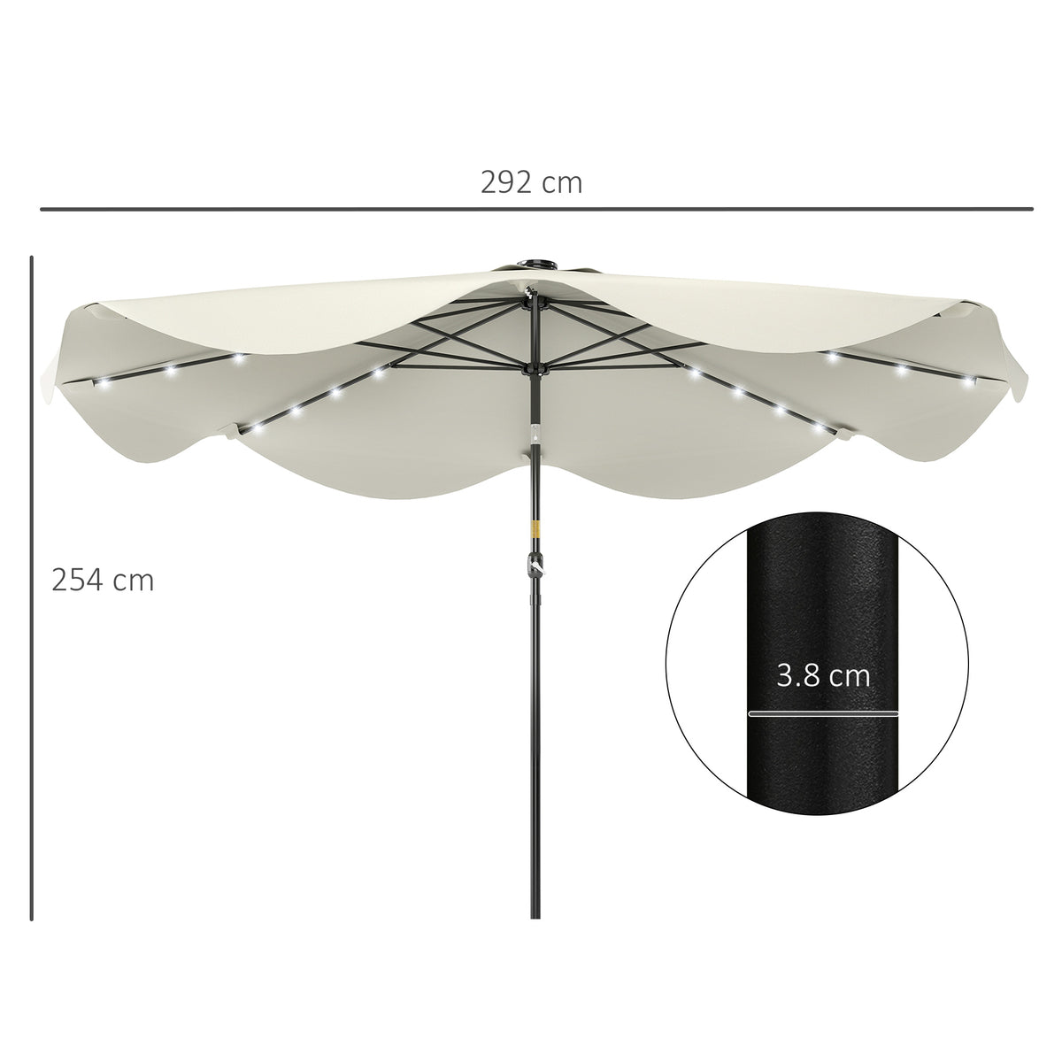 Outsunny Solar Patio Umbrella with LED and Tilt in Cream White