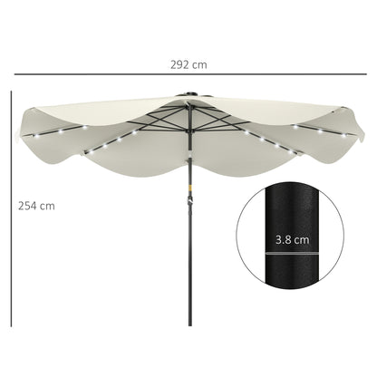 Outsunny Solar Patio Umbrella with LED and Tilt in Cream White