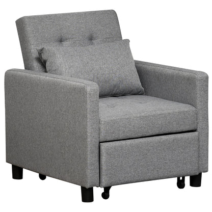HOMCOM 3-In-1 Chair Bed, Convertible Sleeper Chair with Adjustable Backrest, Pillow and Footrest for Living Room, Grey