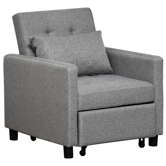 HOMCOM 3-In-1 Chair Bed, Convertible Sleeper Chair with Adjustable Backrest, Pillow and Footrest for Living Room, Grey