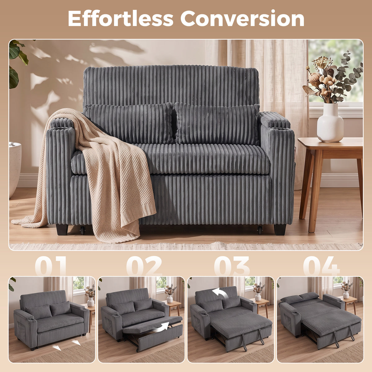 HOMCOM 2 Seater Sofa Bed in Dark Grey