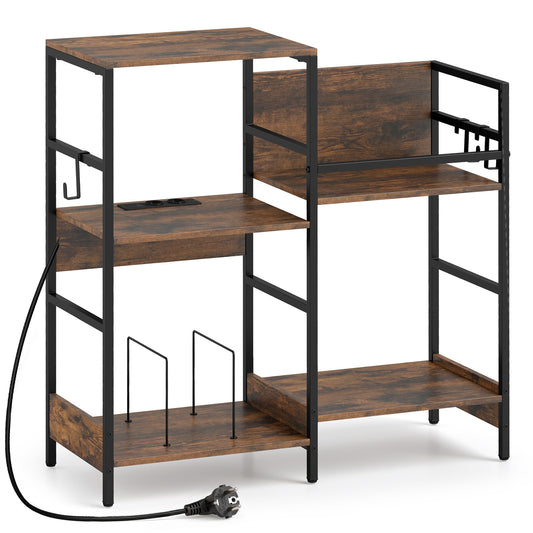 Turntable Stand with record rack, hanging hooks and compartments in brown wood effect finish