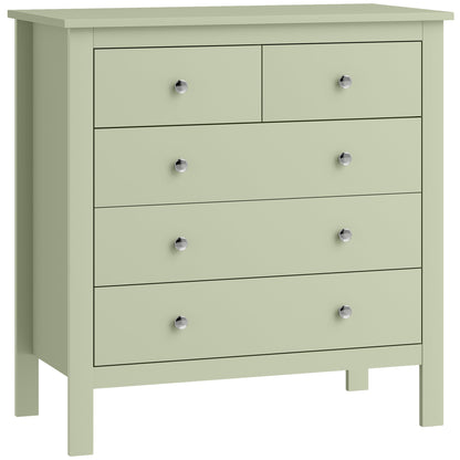 HOMCOM 5 Drawer Dresser for Bedroom, Modern Chest of Drawers, Wide Storage Unit for Living Room, Hallway, Sage Green