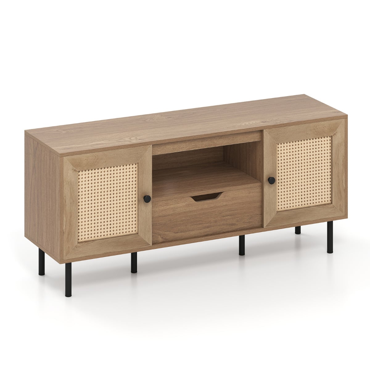 TV Stand for 60 Inch TV with Cabinets and Storage Shelf-Natural