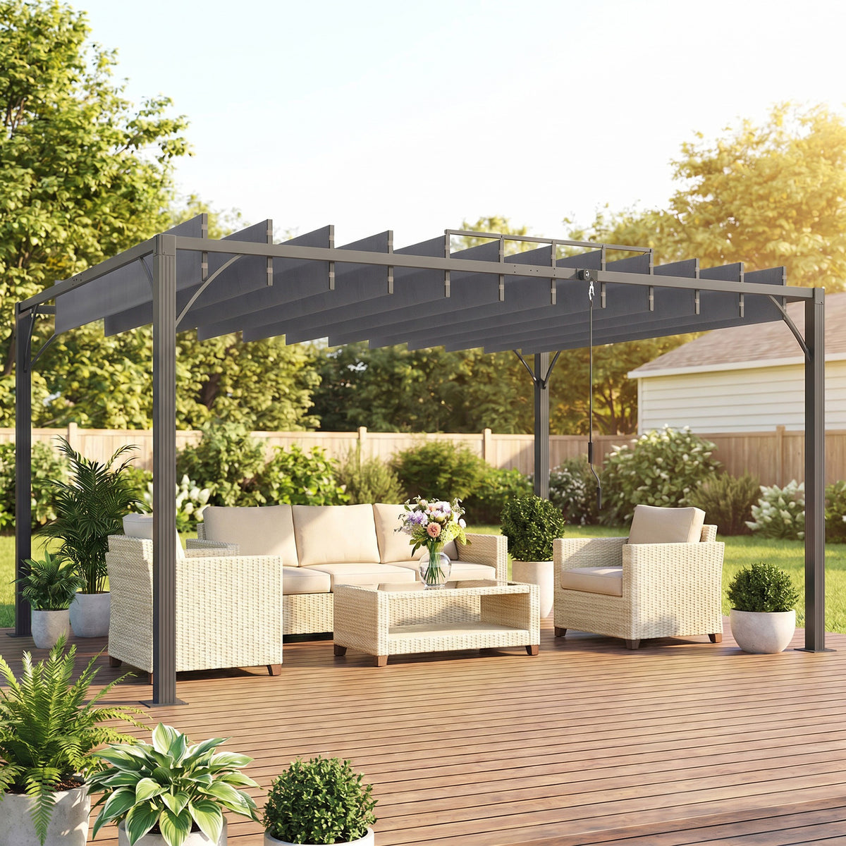 Outsunny Outdoor Pergola with Retractable Roof in Grey