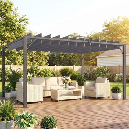 Outsunny Outdoor Pergola with Retractable Roof in Grey