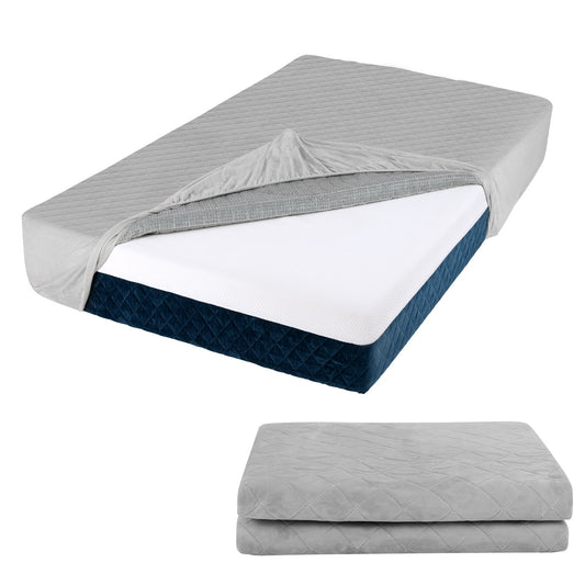 Twin/Queen/King Size Luxury Super Soft Velvet Mattress Protector-Twin size, showing the grey quilted mattress protector laid