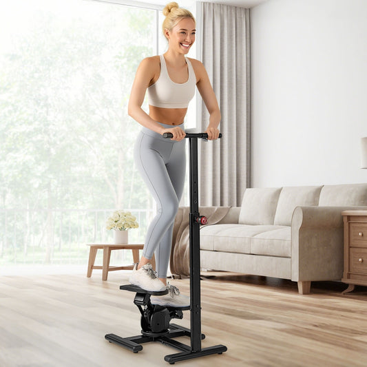 The twist stepper with adjustable handlebar and LCD monitor in a living room setting