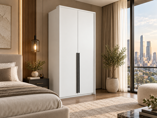 Two Door Wardrobe Genua 105cm (GENUA-2D) in White Matt