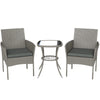 Outsunny 3 Piece Rattan Bistro Set, PE Wicker Garden Furniture Conversation Set with 2 Tier Glass-Top Table, Chairs, Dark Grey