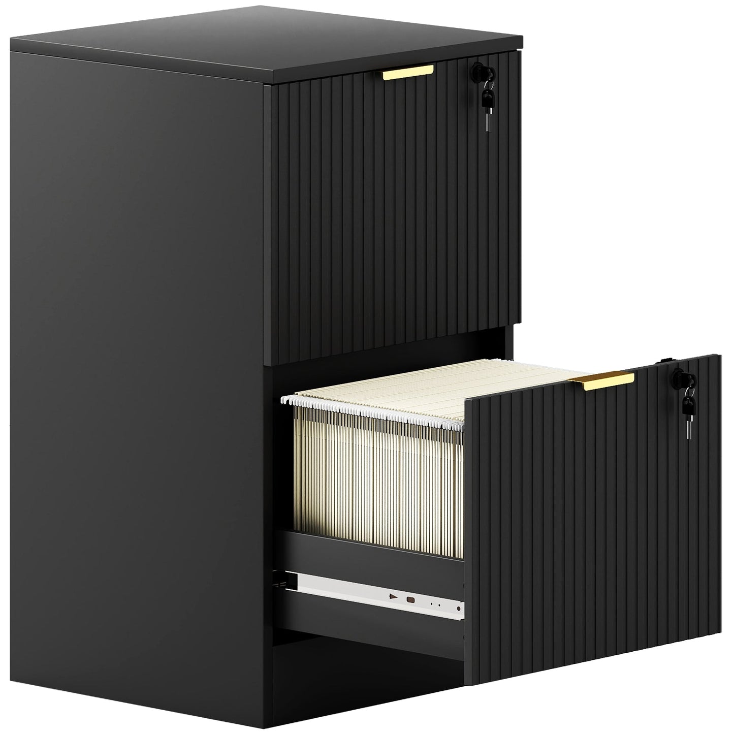 HOMCOM Filing Cabinet, Fluted Vertical File Cabinet with 2 Lockable Drawers and Hanging Rails, Black