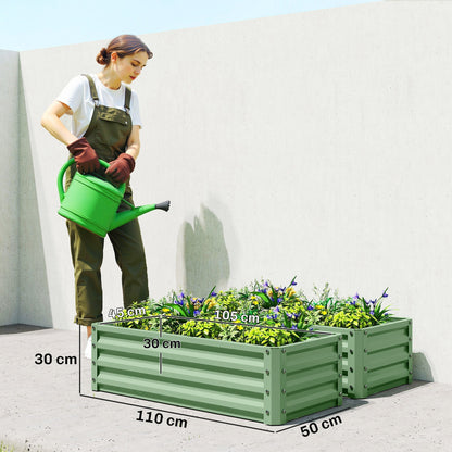 Outsunny Set of Two 110 x 50cm Steel Planter Boxes -  Light Green